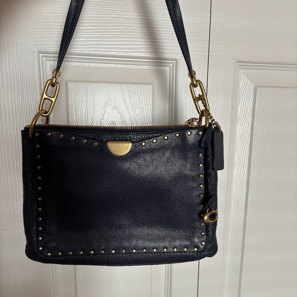 COACH Leather Dreamer Shoulder Bag With Brass Rivets - Navy & Gold - Picture 6 of 16